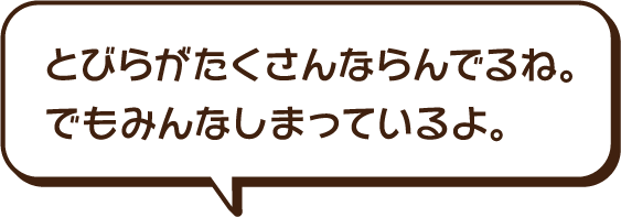 扉（とびら）がたくさんならんでるね。でもみんな閉まっているよ。