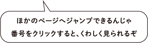 ほかのページへジャンプできるんじゃ　番号をクリックすると、くわしく見られるぞ